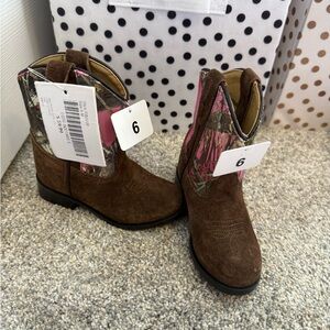 Toddler Kids Brown and Pink Cowboy Boots